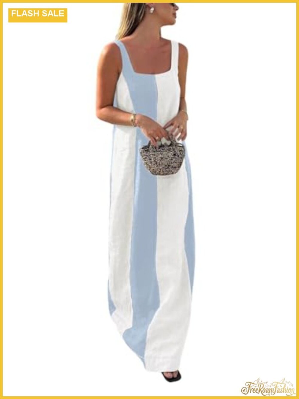 Sleeveless Cotton Linen Maxi Tank Dress Beach Vacation
